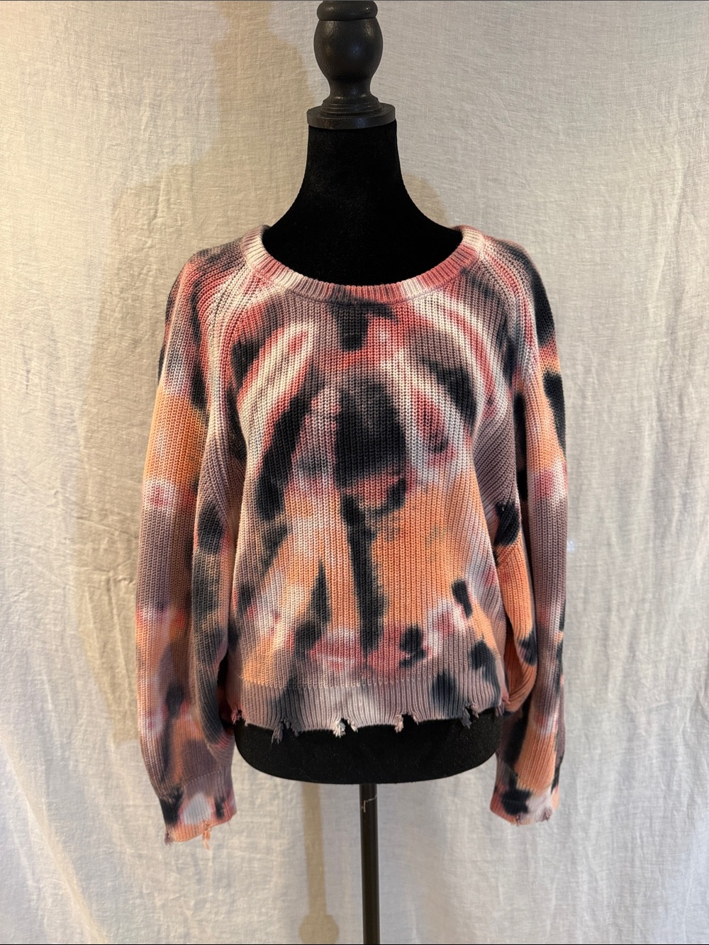 YFB Tie-Dye Lightweight Knit Sweater in Peach, Pink & Black size S